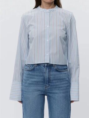 DAY Cropped Striped Button-Down Shirt cotton blend in Light Blue